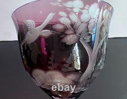 Vintage Moser Crystal BIRDS OF THE WILD Wine Hocks Glass Cut to Clear Set of 6