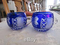 Vintage Nachtmann Blue Cut Crystal Punch Bowl & Cups (12) PERFECT KH