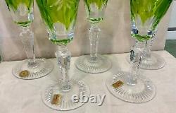 Vintage Nachtmann Traube Cut To Clear Lime Green Crystal Champagne Flutes