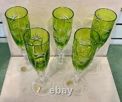 Vintage Nachtmann Traube Cut To Clear Lime Green Crystal Champagne Flutes