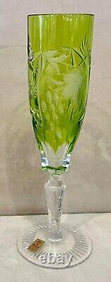 Vintage Nachtmann Traube Cut To Clear Lime Green Crystal Champagne Flutes
