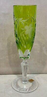 Vintage Nachtmann Traube Cut To Clear Lime Green Crystal Champagne Flutes