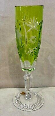 Vintage Nachtmann Traube Cut To Clear Lime Green Crystal Champagne Flutes