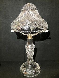 Vintage Nouveau Glass Deep Cut Crystal Table Lamp c/w Mushroom Shade Electric
