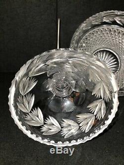 Vintage Nouveau Glass Deep Cut Crystal Table Lamp c/w Mushroom Shade Electric