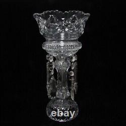 Vintage Pair 17.5 Tall Unmarked Lead Cut Crystal Glass Mantle Lustres Vases