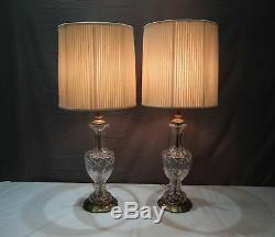 Vintage Pair Of Cut Glass Crystal Lamps Thumbprint