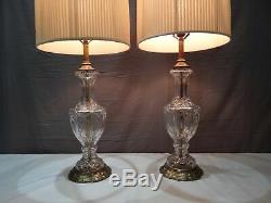 Vintage Pair Of Cut Glass Crystal Lamps Thumbprint