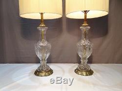 Vintage Pair Of Cut Glass Crystal Lamps Thumbprint