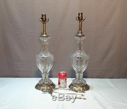 Vintage Pair Of Cut Glass Crystal Lamps Thumbprint