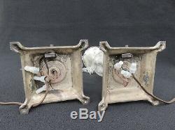 Vintage Pair Table Boudoir Lamp Cut Glass Hurricane Shade Crystal Glass Prism