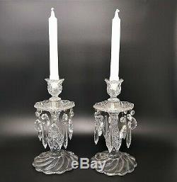 Vintage Pair of Crystal Cut Glass Candlesticks Candle Holders, Prism Crystals
