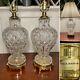 Vintage Pair of PAUL HANSON Mid-Century 31 Tall Cut Crystal & Brass Table Lamps