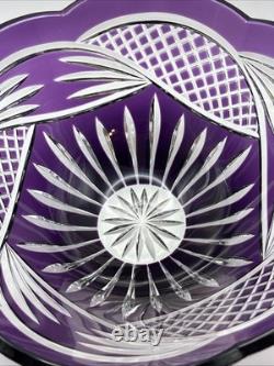 Vintage Polish 24% Lead Crystal Amethyst Purple Hand Cut To Clear Scalloped Bowl