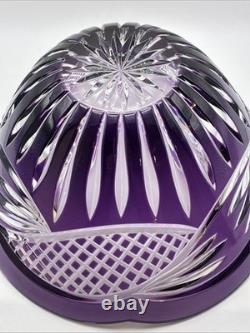 Vintage Polish 24% Lead Crystal Amethyst Purple Hand Cut To Clear Scalloped Bowl
