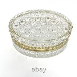 Vintage Rare Cut Crystal Glass Jewelry Oval Hinged Gold Rim Box Pinwheel Pattern