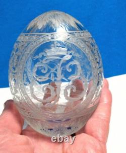 Vintage Russian Cut Crystal Glass Egg Faberge 4 Inches High With Label