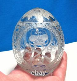 Vintage Russian Cut Crystal Glass Egg Faberge 4 Inches High With Label