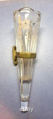 Vintage Scalloped Etched Glass Car Vase Cut Crystal Sconce with Mounting Bracket
