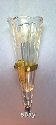 Vintage Scalloped Etched Glass Car Vase Cut Crystal Sconce with Mounting Bracket