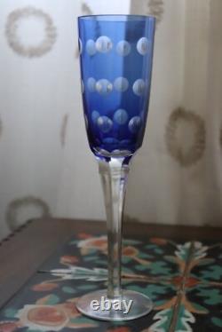 Vintage Set 4 Champagne Flutes Glasses Bohemian Czech Colored Cut Crystal 10