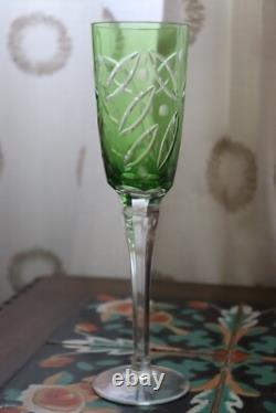 Vintage Set 4 Champagne Flutes Glasses Bohemian Czech Colored Cut Crystal 10