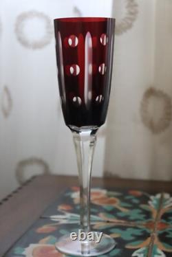 Vintage Set 4 Champagne Flutes Glasses Bohemian Czech Colored Cut Crystal 10