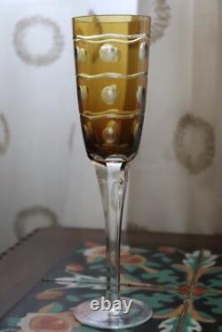 Vintage Set 4 Champagne Flutes Glasses Bohemian Czech Colored Cut Crystal 10