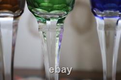 Vintage Set 4 Champagne Flutes Glasses Bohemian Czech Colored Cut Crystal 10