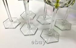 Vintage Set 6 Cut Crystal Harlequin Hock Wine Glasses Moser Bohemian Czech Bar