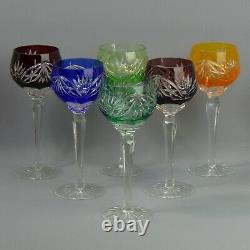 Vintage Set Of Six Bohemian Colour Flased & Cut Crystal Hock Glasses