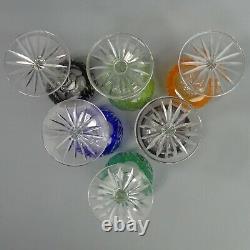 Vintage Set Of Six Bohemian Colour Flased & Cut Crystal Hock Glasses