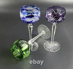 Vintage Set of 3 Multi-Color Cut-Crystal Mix & Match Wine Glasses