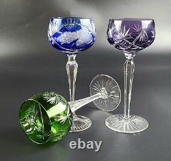 Vintage Set of 3 Multi-Color Cut-Crystal Mix & Match Wine Glasses