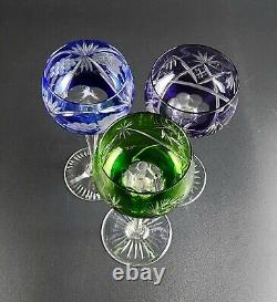 Vintage Set of 3 Multi-Color Cut-Crystal Mix & Match Wine Glasses