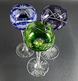 Vintage Set of 3 Multi-Color Cut-Crystal Mix & Match Wine Glasses