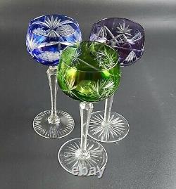 Vintage Set of 3 Multi-Color Cut-Crystal Mix & Match Wine Glasses