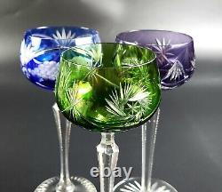 Vintage Set of 3 Multi-Color Cut-Crystal Mix & Match Wine Glasses