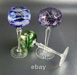 Vintage Set of 3 Multi-Color Cut-Crystal Mix & Match Wine Glasses