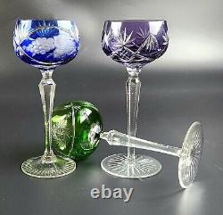 Vintage Set of 3 Multi-Color Cut-Crystal Mix & Match Wine Glasses
