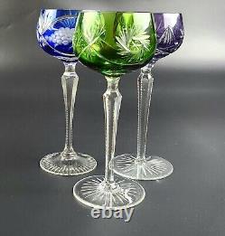 Vintage Set of 3 Multi-Color Cut-Crystal Mix & Match Wine Glasses