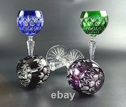 Vintage Set of 4- Cut-Crystal Multi-Color Wine Glasses