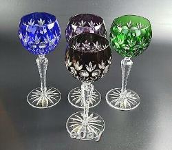 Vintage Set of 4- Cut-Crystal Multi-Color Wine Glasses