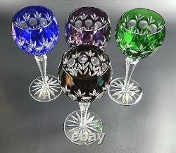 Vintage Set of 4- Cut-Crystal Multi-Color Wine Glasses