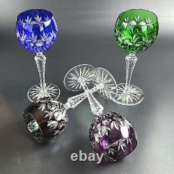 Vintage Set of 4- Cut-Crystal Multi-Color Wine Glasses