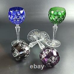 Vintage Set of 4- Cut-Crystal Multi-Color Wine Glasses