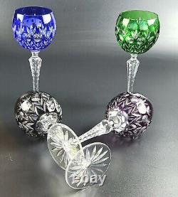 Vintage Set of 4- Cut-Crystal Multi-Color Wine Glasses