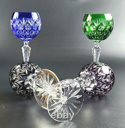 Vintage Set of 4- Cut-Crystal Multi-Color Wine Glasses