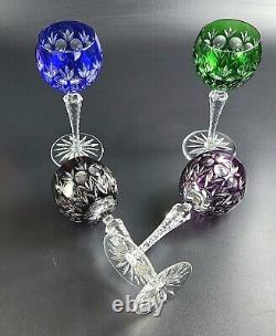 Vintage Set of 4- Cut-Crystal Multi-Color Wine Glasses