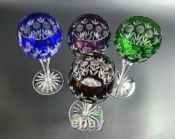 Vintage Set of 4- Cut-Crystal Multi-Color Wine Glasses